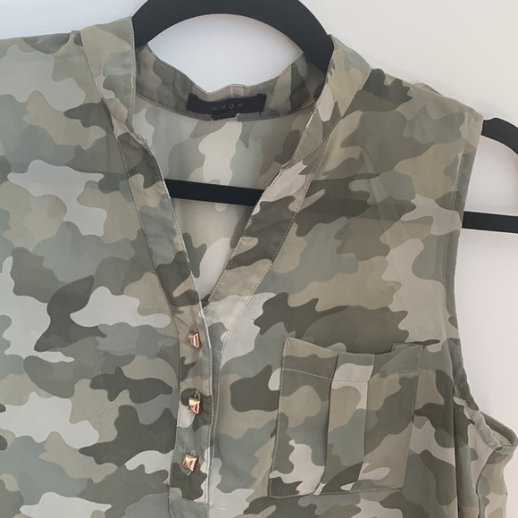 EDGE | Green Camouflage Sleeveless Blouse Size M - Picture 3 of 6